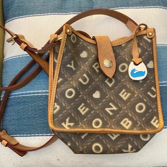 Dooney & Bourke Handbags - Dooney and Bourne Vintage Leather Letters Crossbody Bag Brown Tan
